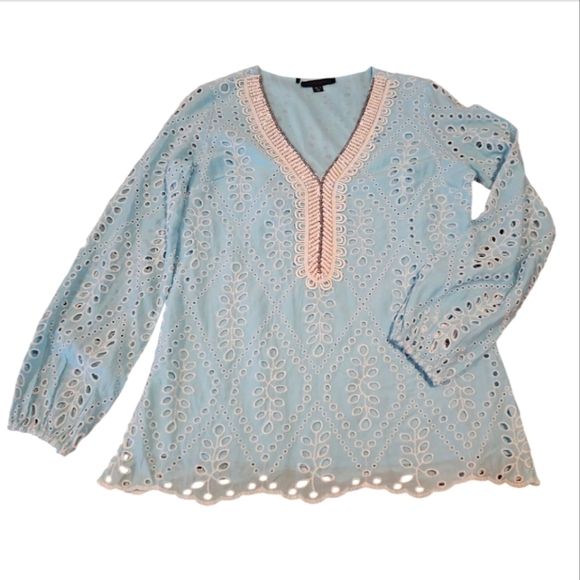 NWOT Boston Proper Top Tunic Eyelet Embellished Blue Sz S - Picture 4 of 9